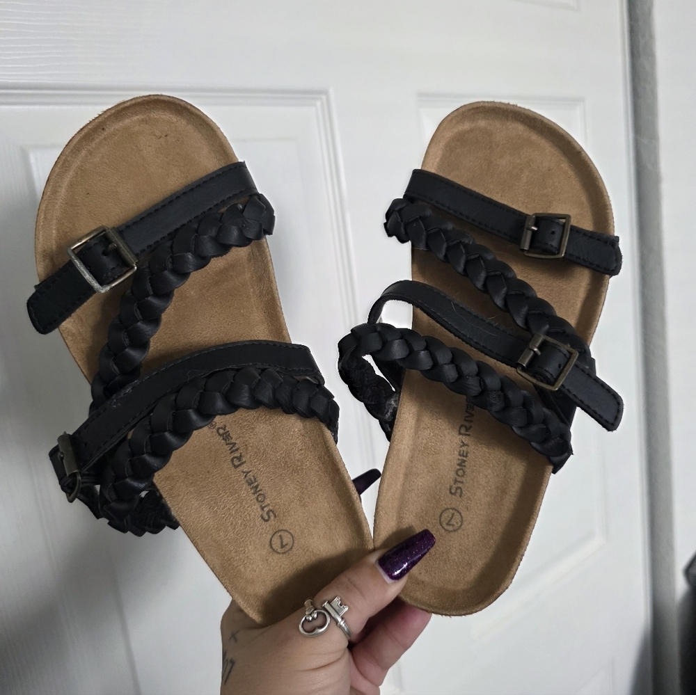 Stoney River Black Braided Sandals- Sz 7